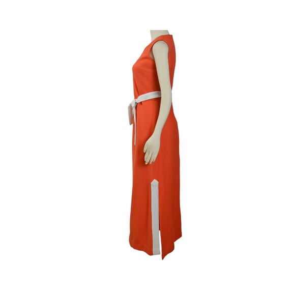 1970s Liberty Circle Orange & White Sleeveless  Boho Chic  Mod Maxi Dress - Picture 4 of 7